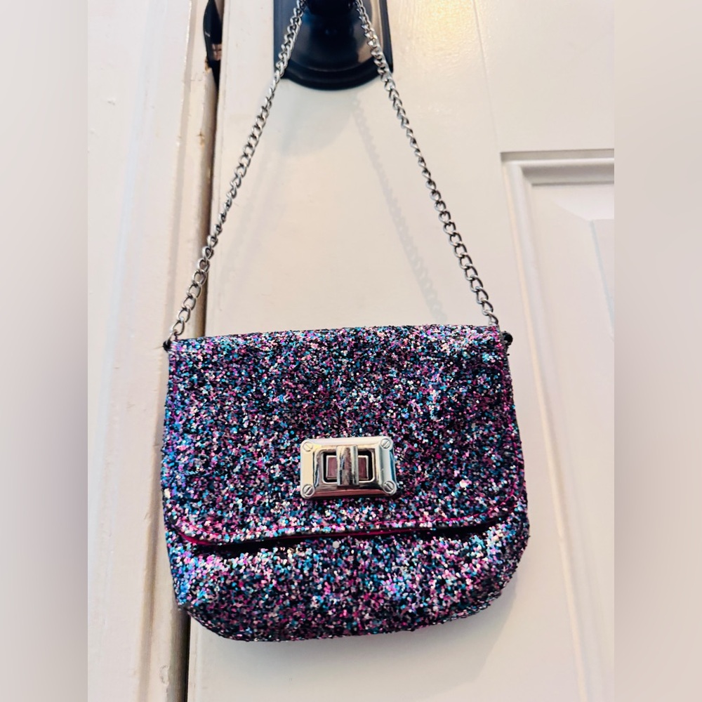 Capelli of New York Purple & Pink Glitter Crossbody Bag